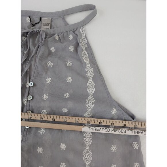 BKE Tank Top Womens L Gray Semi Sheer Embroidered Boho Festival Coastal Cowgirl - Picture 6 of 7
